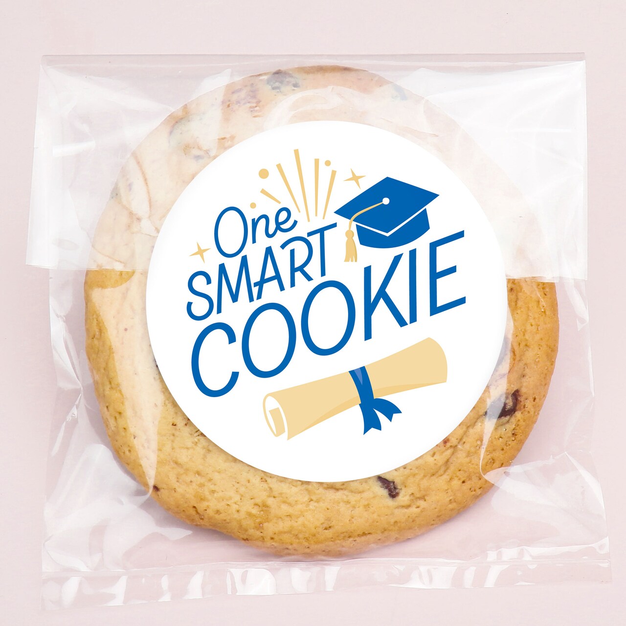 Big Dot of Happiness Blue Grad One Smart Cookie Stickers and Clear Cookie Bags, Cellophane Treat Bags 4.25x7 Inches, Graduation Favor Gifts - 25 Count
